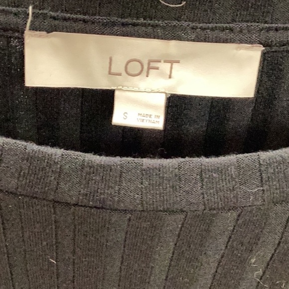 LOFT Black Ribbed Knit Short Sleeve Dress Size Small - Picture 3 of 5